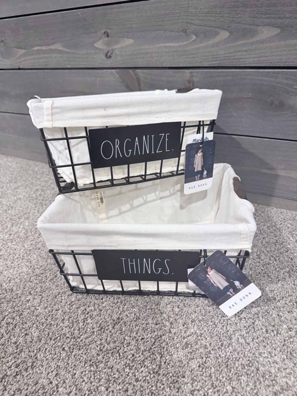 Rae Dunn Black Wire Baskets with White Liners - Set of 2